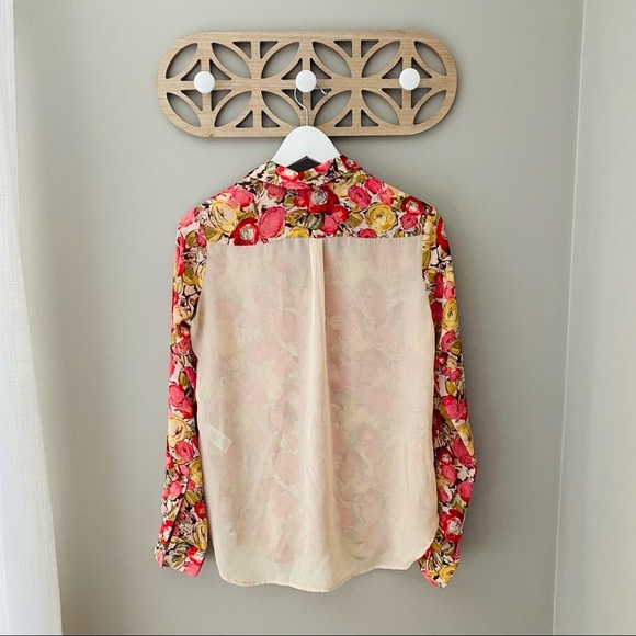 Kut from the Kloth Floral Print Sheer Button Up Top Pink Sz XS - Picture 8 of 8
